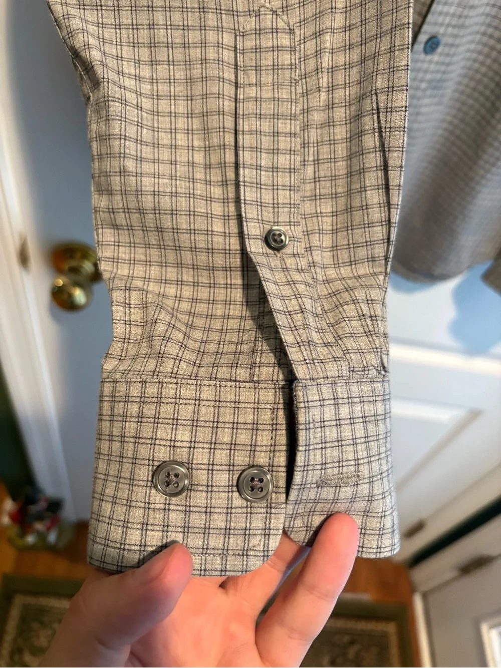 Banana Republic Men's Light Gray Micro-Check Dress Shirt